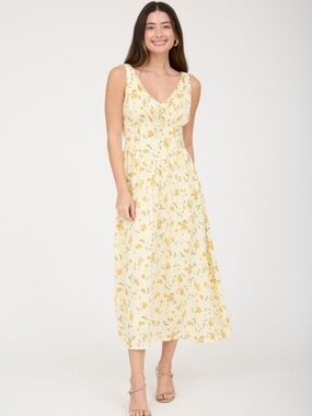 Floral V Neck Sleeveless Corset Midi Dress